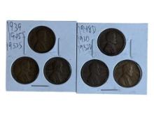 Lot of 6 Lincoln Wheat Pennies