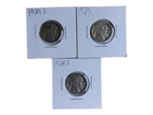 Lot of 3 Buffalo Nickels - 1929-S, 1929 & 1928-S