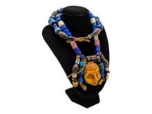 Tribal Blue Beaded Face Necklace
