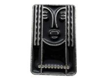 Pewter Art Deco Rectangle Face Pin - Stamped Ritz