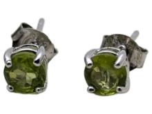 Green Stoned, Sterling Silver 925 Stud Earrings