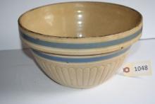 Crock bowl-white & blue stripe