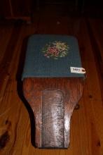 Shoe shine foot stool, embroidered top with wire legs