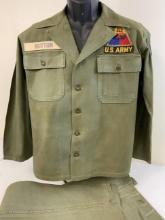 US ARMY HBT COMBAT JACKET AND PANTS 1950's - 1960's NAMED