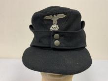 WWII GERMAN M43 BLACK PANZER LATE WAR SS FIELD CAP HAT