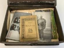 WWI GERMAN POSTCARDS AND MAP INSIDE THE BOX WITH IRON CROSS 1914 ON THE LID