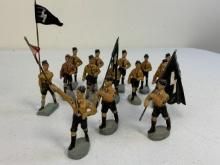 GERMAN NAZI PERIOD LINEOL / ELASTOLIN TOY SOLDIERS HJ HITLER YOUTH MARCHING LOT OF 14