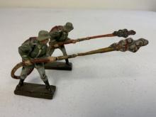 GERMAN NAZI PERIOD LINEOL / ELASTOLIN TOY SOLDIERS FLAME THROWERS LOT OF 2