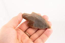 A Colorful 3" Adena Point made from a translucent Blue, Tan and Red Flint.