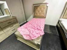 Twin bedroom set with jewel decorations, golden color (headboard, footboard, rails)