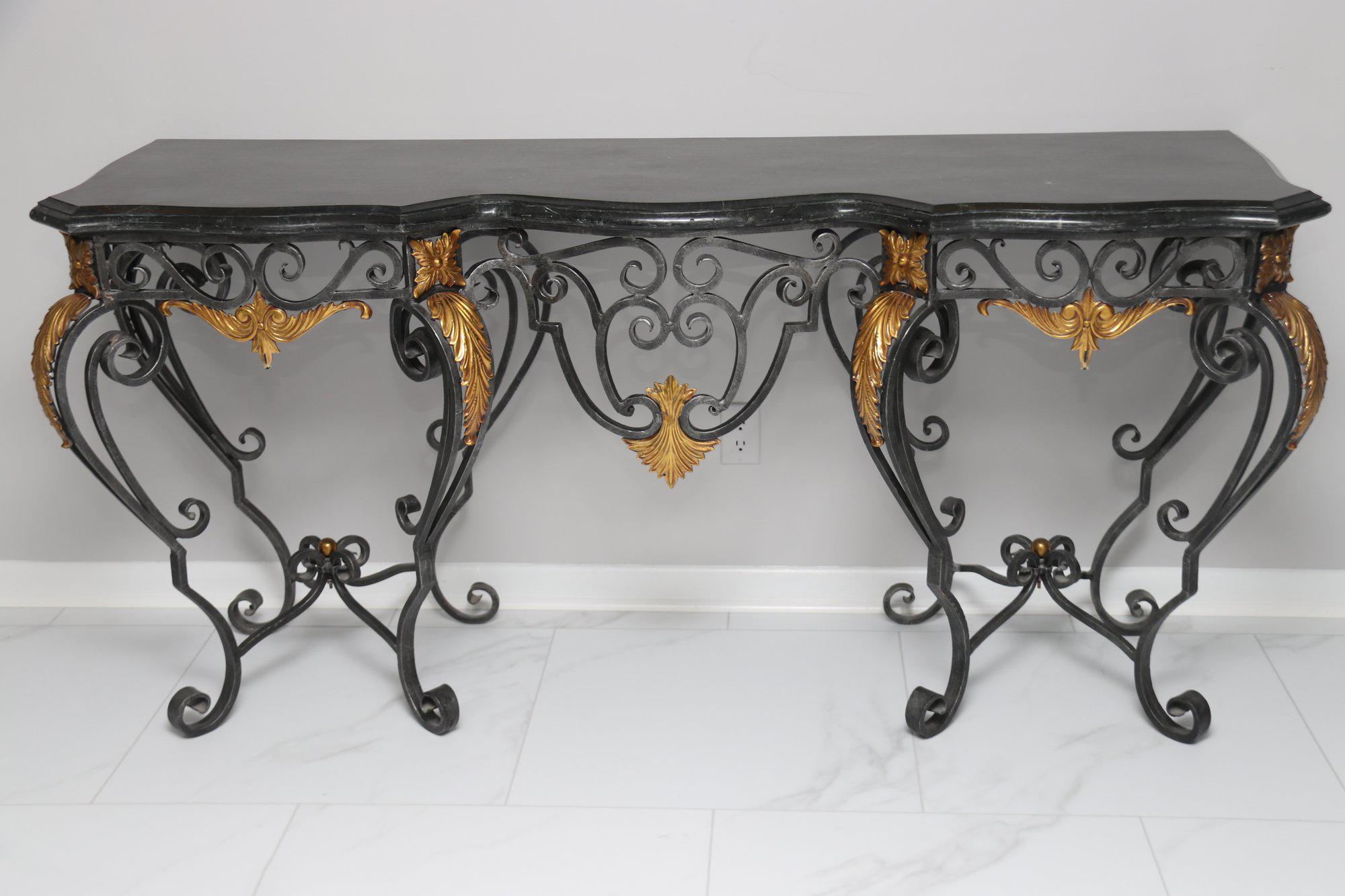 Late 20th Century Wrought Iron Console Table With Marble Top