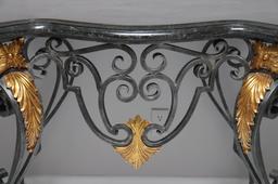 Late 20th Century Wrought Iron Console Table With Marble Top