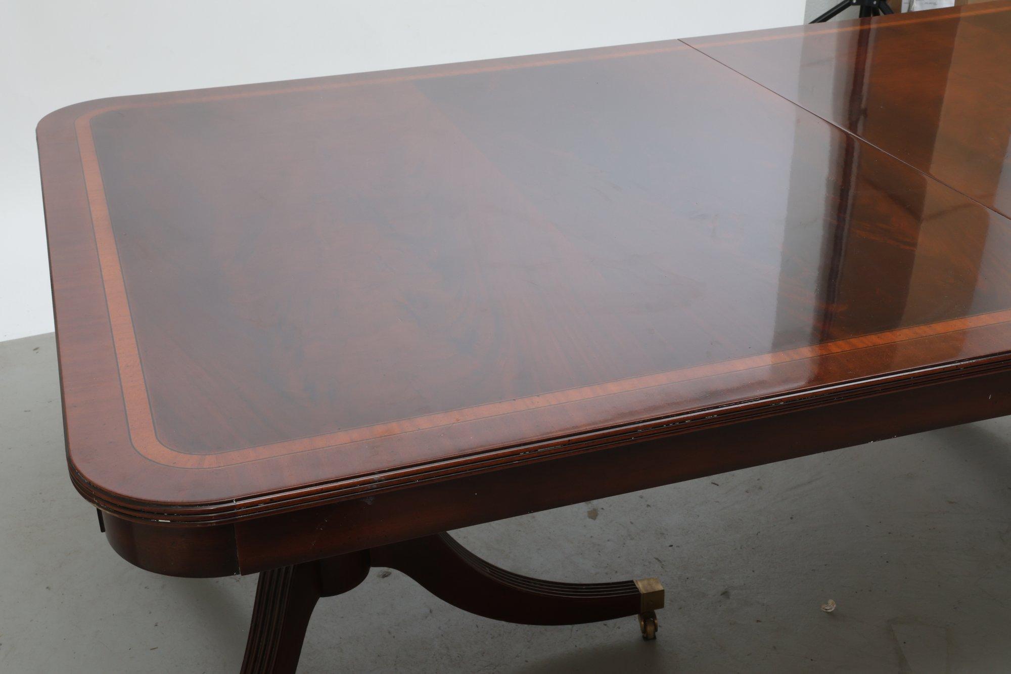Dual Pedestal Mahogany Dining Table With Leaf
