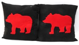 Square Feather Embroidered Red Bear Throw Pillows