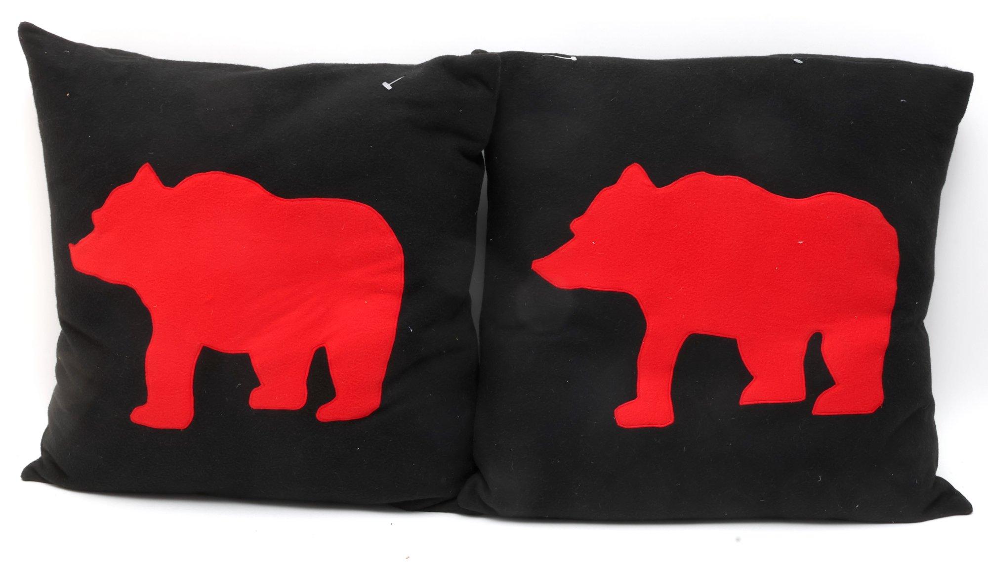 Square Feather Embroidered Red Bear Throw Pillows