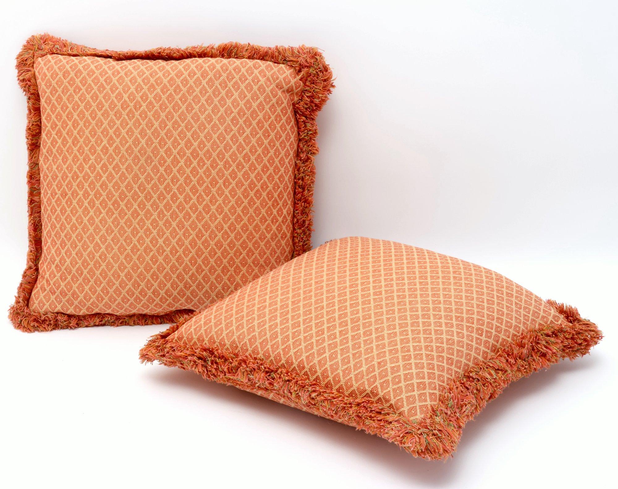 Custom Cross Stitched Throw Pillows With Contrasting Fringe