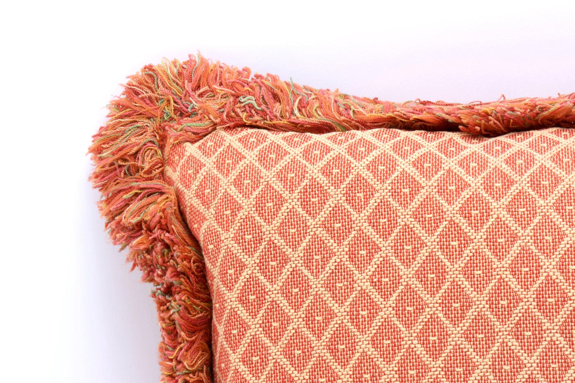 Custom Cross Stitched Throw Pillows With Contrasting Fringe