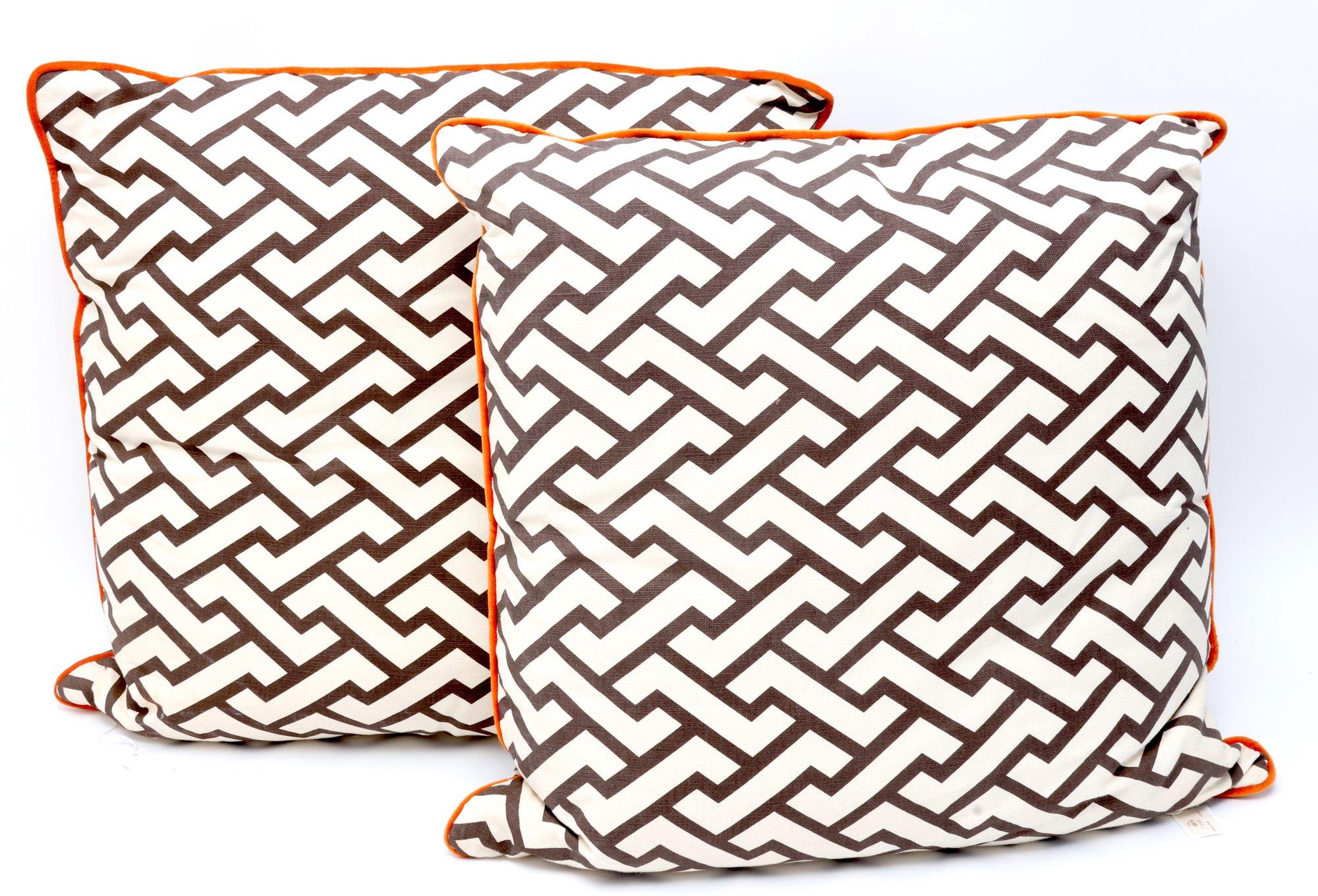 Custom Printed Geometric Linen Patter With Orange Velvet Didar Milan Contrasting Trim