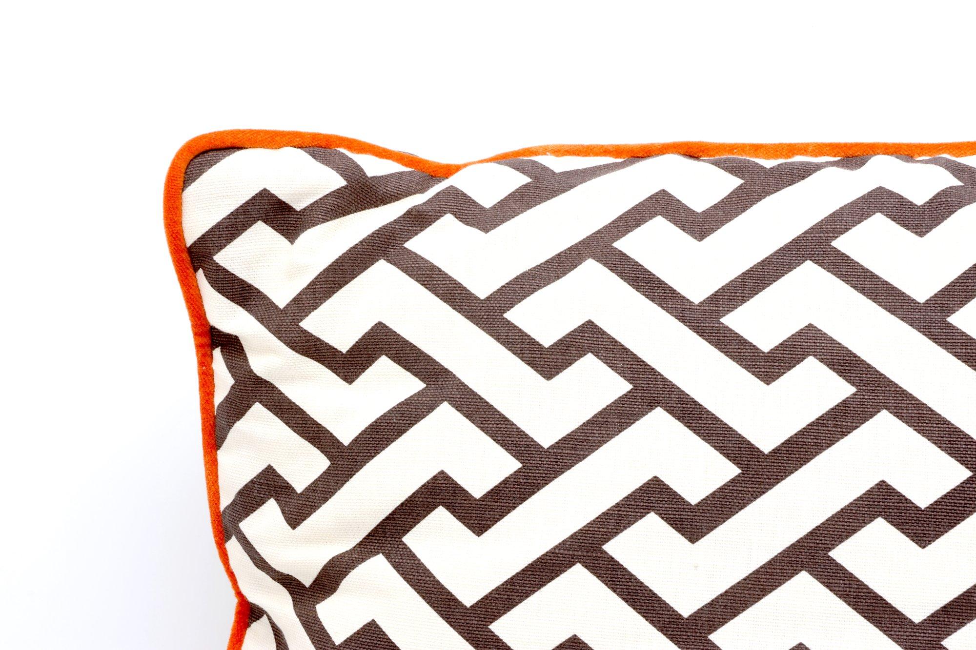Custom Printed Geometric Linen Patter With Orange Velvet Didar Milan Contrasting Trim