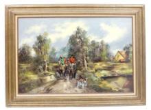 Original Oil Painting On Canvas English Hunting Scene Signed By Artist.