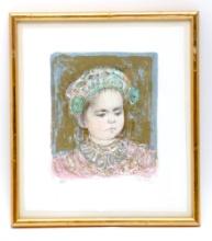 Framed Edna Hibel Child Of Thailand Pencil Signed Edition 112/420