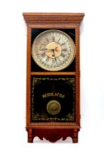 Large Sessions Clock Co. Oak Hanging Wall Clock And Calendar
