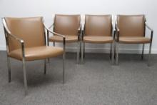 Chrome Accent Chairs In Original Naugahyde By Bert England - Set Of 4