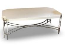 Oly Studio White High Gloss Lacquer With Silver Leaf Case Iron Base Cocktail Table