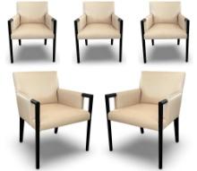 Holly Hunt Cream Leather Arm Chairs With Black Wood Frame