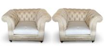 Christopher Guy Custom Covered Tufted Chesterfield Arm Chairs - A Pair