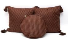 Set Of 3 Brown Pillows With Leaf Design