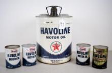 Texaco Havoline 5 gallon can & (4) quart cans