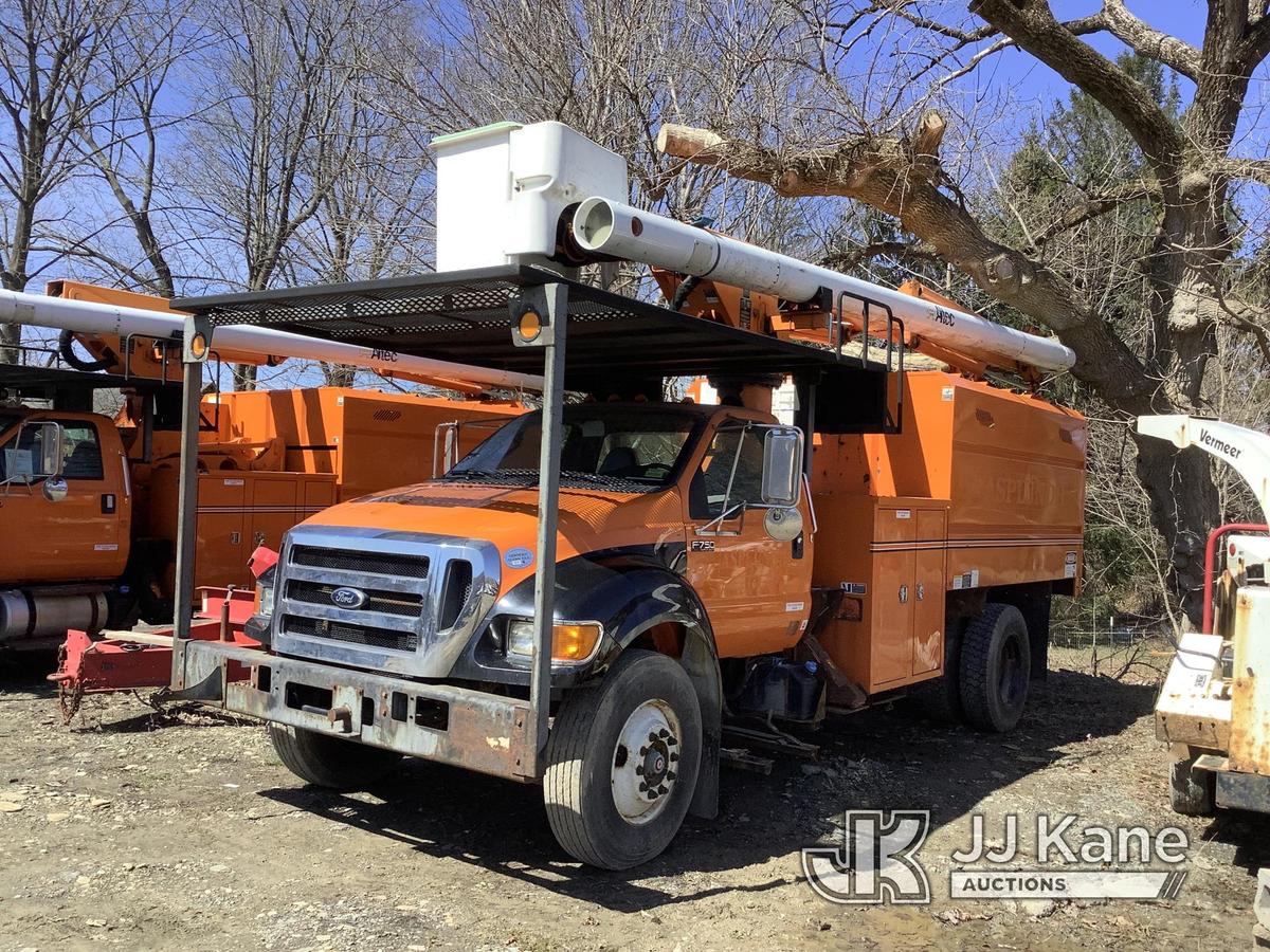 (Deposit, NY) Altec LR756, Over-Center Bucket Truck mounted behind cab on 2013 Ford F750 Chipper Dum