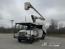 Altec LR760E70, Over-Center Elevator Bucket Truck mounted behind cab on 2013 Ford F750 Chipper Dump 