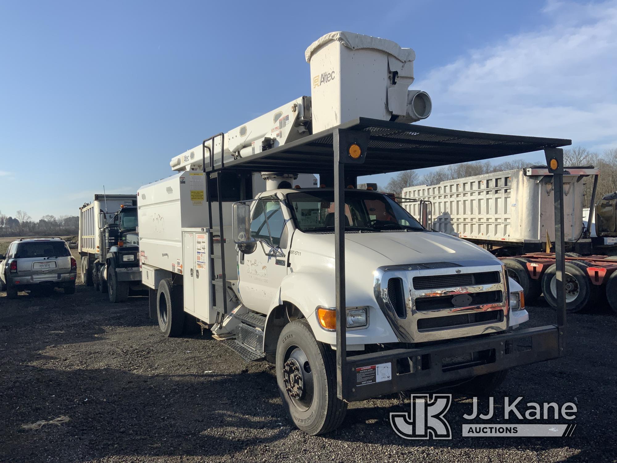 (Ashland, OH) Altec LR756, Over-Center Bucket Truck mounted behind cab on 2015 Ford F750 Chipper Dum