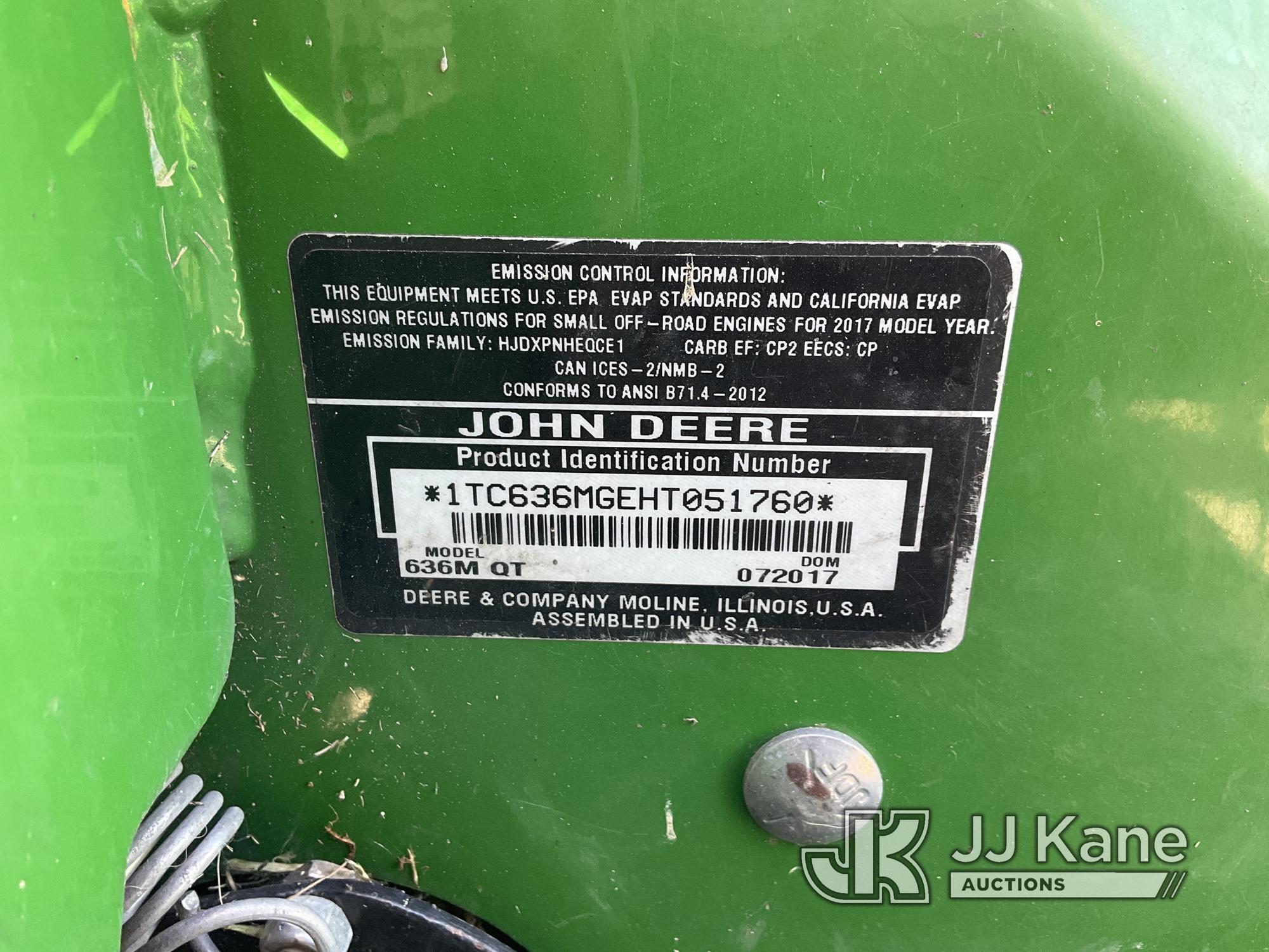 (Jurupa Valley, CA) John Deere 636M Lawn Mower Not Running, Missing Keys