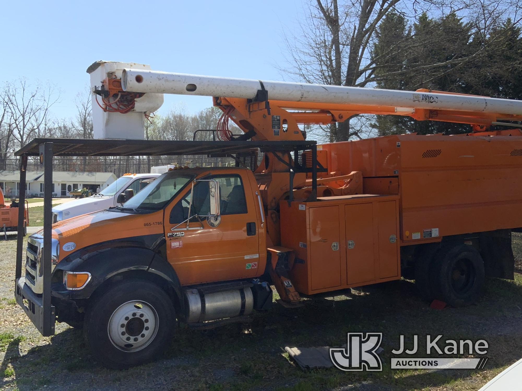 (Shelby, NC) Altec LRV60E70, Over-Center Elevator Bucket Truck mounted behind cab on 2011 Ford F750