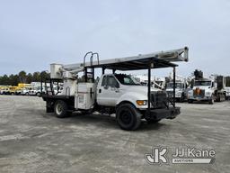 (Chester, VA) Terex XT60RM, Over-Center Bucket Truck rear mounted on 2015 Ford F750 Flatbed Truck Ru
