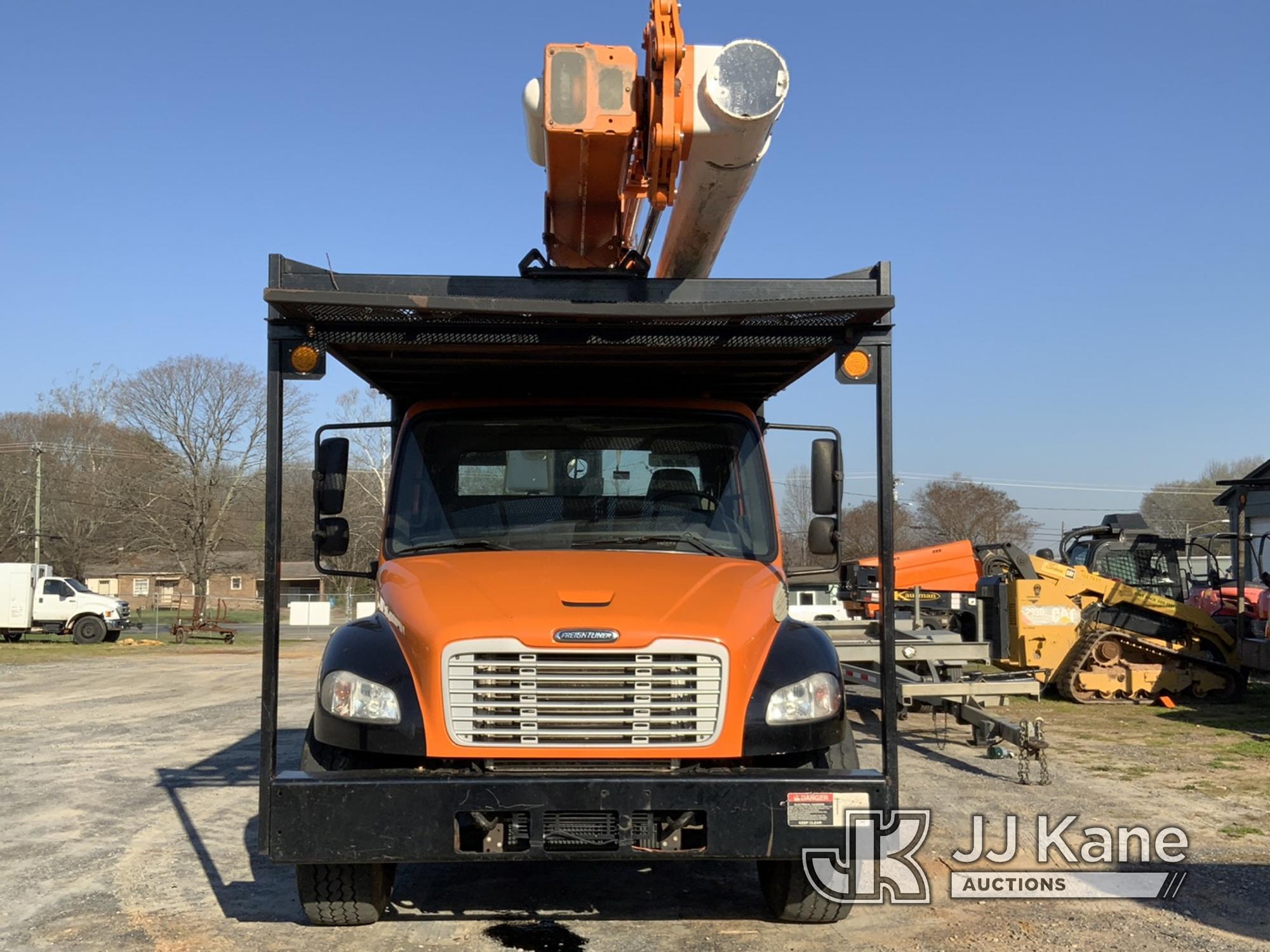 (Shelby, NC) Altec LRV57RM, Over-Center Bucket Truck rear mounted on 2011 Freightliner M2 106 Flatbe