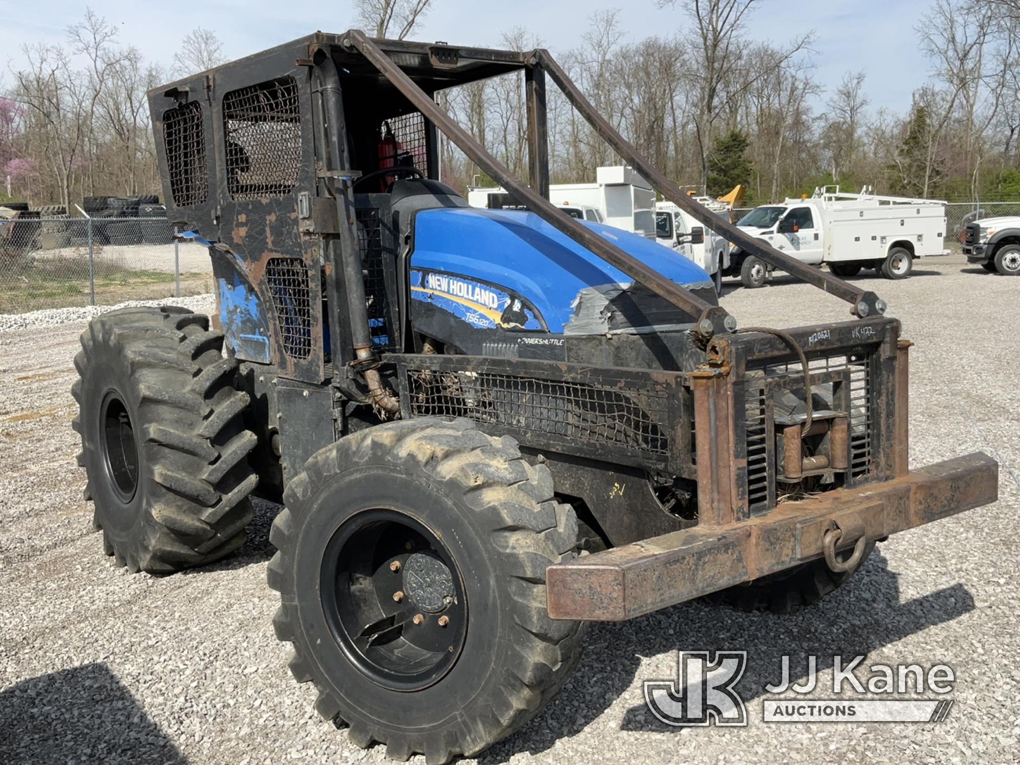 (Verona, KY) New Holland TS6.120 Utility Tractor Runs & Moves) (Body Damage, Driver Door Missing