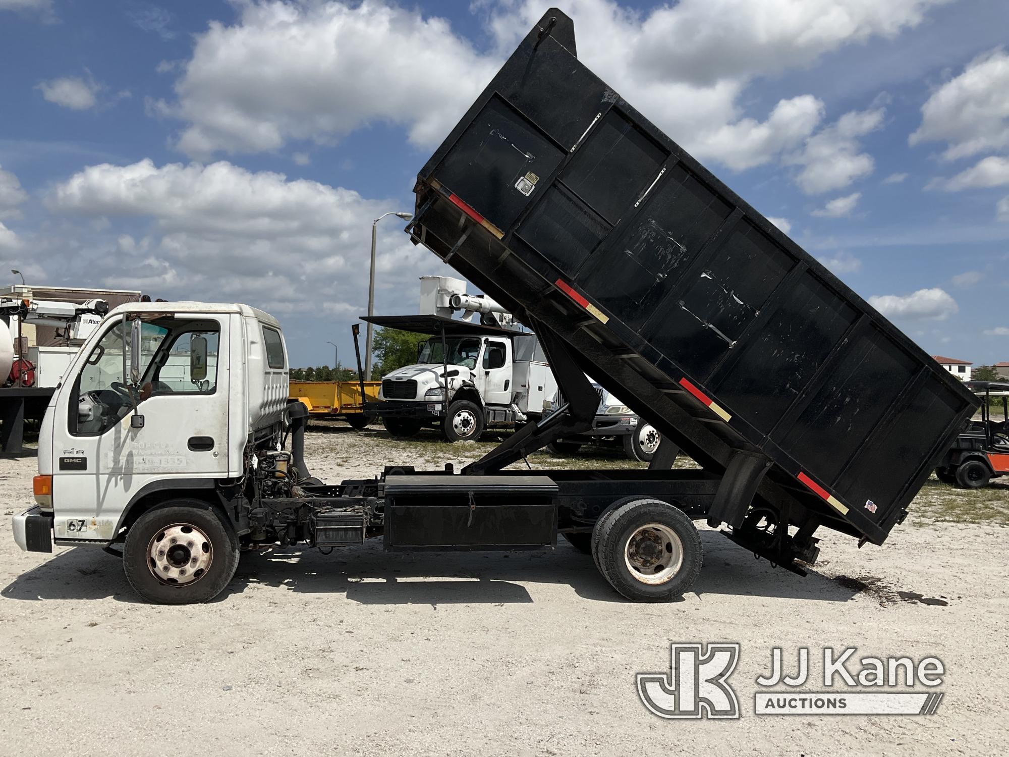 (Westlake, FL) 2002 GMC W4500 Dump Debris Truck Runs & Moves, Dump Operates) (Body Damage & Rust, No