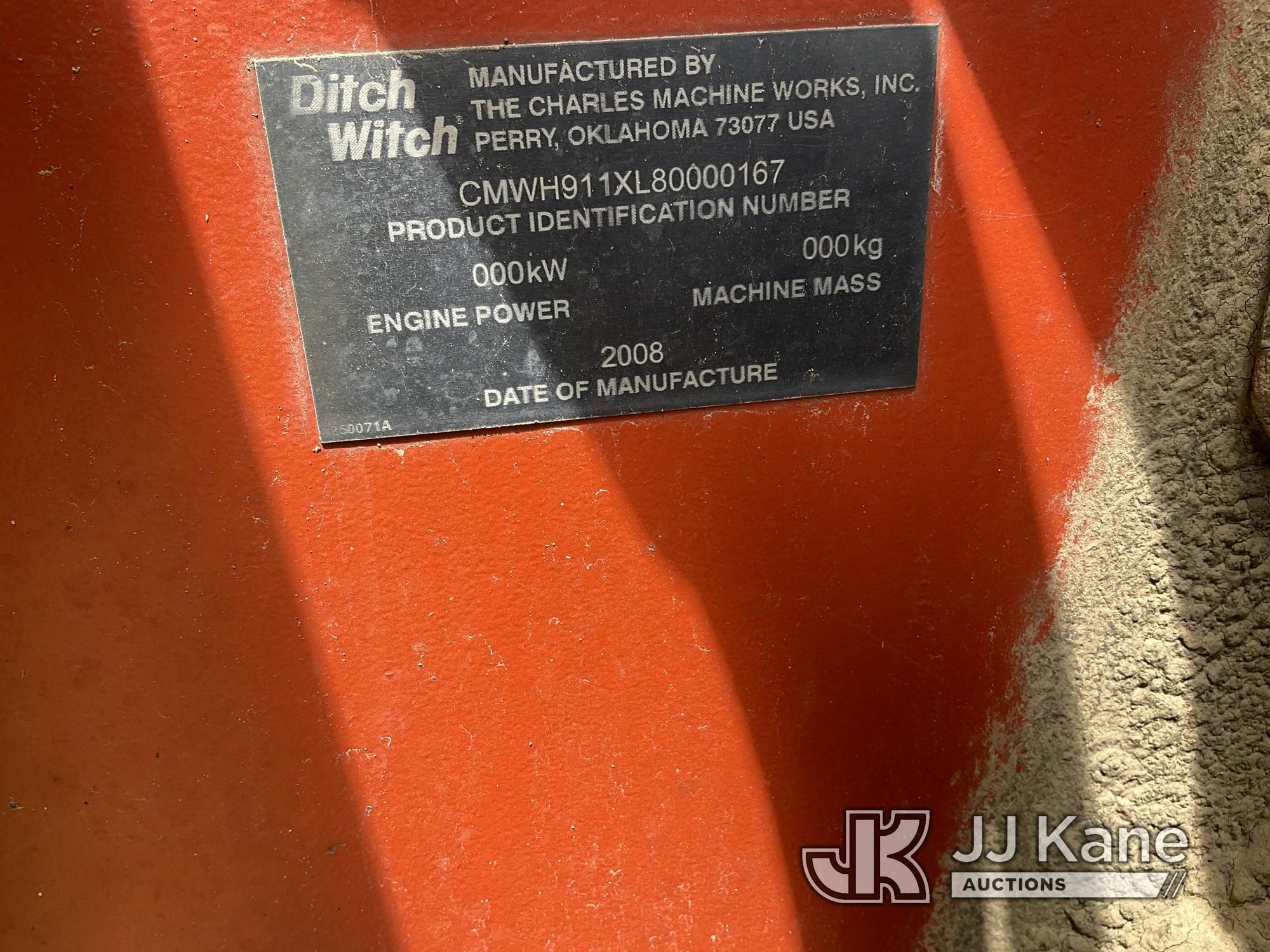 (Fredericksburg, TX) 2008 Ditch Witch RT115 Rubber Tired Trencher Runs, Moves and Operates, Rear Tir