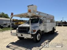 HiRanger 5FC-55, Bucket mounted behind cab on 2001 Ford F750 Utility Truck Runs & Moves) (Jump To St