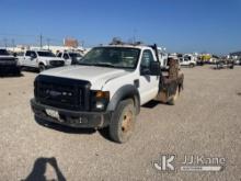 2008 Ford F550 Flatbed Truck Barely Runs & Moves, Crane Condition Unknown, Jump To Start, Needs To B
