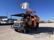 Altec L45P, Over-Center Bucket Truck mounted behind cab on 2010 Ford F750 Chipper Dump Truck Runs, M