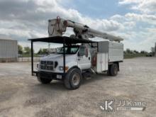 Altec LRV60E70, Over-Center Bucket Truck mounted behind cab on 2002 Ford F750 Chipper Dump Truck Run