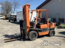1980 Toyota 02-FG30 Solid Tired Forklift Runs, Moves, Operates, Jump to Start, LP tank included