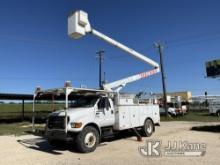 Terex/Telelect HiRanger 5FC-55, Bucket mounted behind cab on 2002 Ford F750 Utility Truck Runs, Move