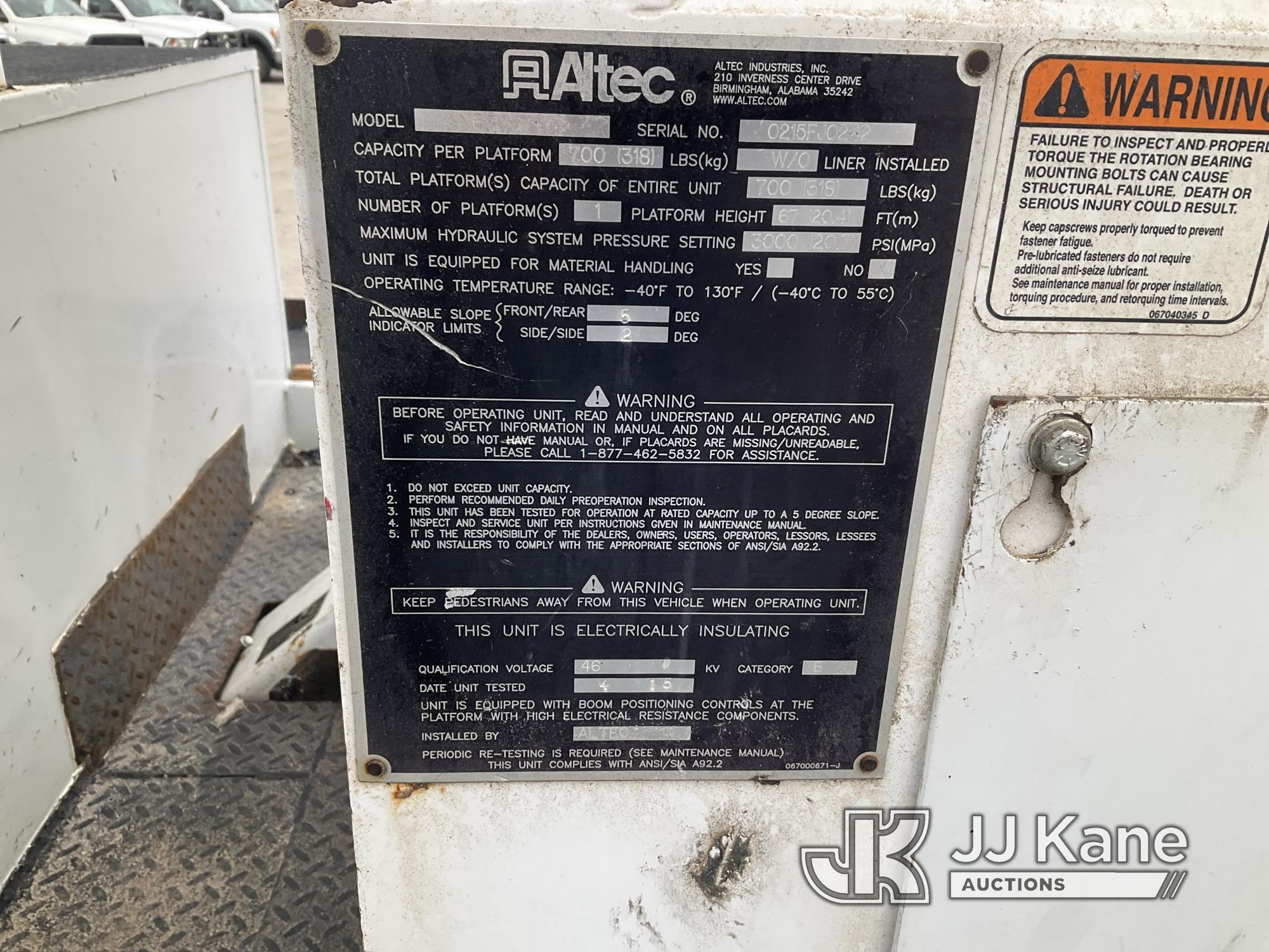 (Kansas City, MO) Altec AN67, Bucket rear mounted on 2016 Freightliner M2 106 Utility Truck Runs, Mo