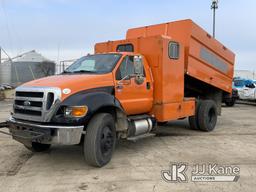 (South Beloit, IL) 2012 Ford F750 Chipper Dump Truck Runs, Moves & Upper Operates) (Check Engine Lig